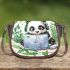 Cute panda wearing headphones and playing computer saddle bag