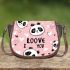 Cute pink pattern with hearts pandas and the word love saddle bag