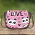 Cute pink pattern with hearts pandas and the word love saddle bag