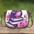 Cute purple owl sitting on top of books surrounded saddle bag