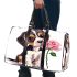 Cute valentine's day beagle puppy holding a pink rose 3d travel bag