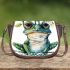 Cute watercolor cartoon frog with glasses and flowers saddle bag