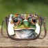 Cute watercolor frog with glasses and flowers on its head saddle bag