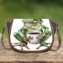 Cute watercolor green frog drinking coffee saddle bag