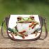 Cute watercolor green frog drinking coffee saddle bag