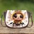 Cute whimsical happy smiling baby bee wearing a beautiful 3d saddle bag