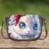 Cute white bunny with blue eyes and pink ears saddle bag