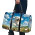 Cute white puppy running in a flower field 3d travel bag