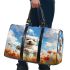 Cute white puppy running in a flower field 3d travel bag