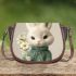 Cute white rabbit holding daisies saddle bag