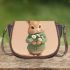 Cute white rabbit holding daisies saddle bag