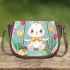 Cute white rabbit sitting on the swing saddle bag