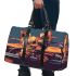 Cute yorkshire terrier puppy driving an old brown convertible car 3d travel bag