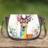 Deer with colorful flower horns saddle bag
