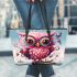 Enchanted pond with pink owl leather tote bag