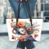 Floral serenity leather tote bag