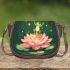Frog on a lily pad jumping into a pink lotus flower cartoon saddle bag