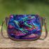 Frog on mushrooms vibrant colors saddle bag