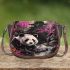 Giant panda under the moon surrounded by pink cherry blossom trees saddle bag