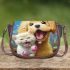 Golden retriever and cat on the train tracks Saddle Bags for Women: Perfect Gift for Girlfriend, Wife, Daughter