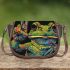 Green frog doing the peace sign in vibrant colors saddle bag