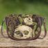 Green frog playing the banjo on top of human skull saddle bag