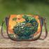Green frog sitting on top of an island with trees and flowers saddle bag