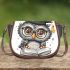 Grey owl with big eyes wearing glasses saddle bag