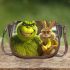 grinchy smile and dancing monkey are eat bananas Saddle Bag Saddle Bag