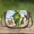 grinchy with black sunglass and dancing cats dogs on the beach Saddle Bag Saddle Bag