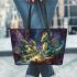 Guardian dragons under the starry sky leather tote bag