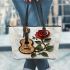 guitar and music note and rose Leather Tote Bag