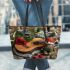 guitar and rose with green leaf and fox sock 2 Leather Tote Bag