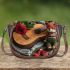 guitar and rose with green leaf and fox sock 2 Saddle Bag