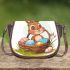 Happy easter bunny with a basket full of colored eggs saddle bag