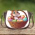 Happy easter bunny with colorful eggs in a basket isolated saddle bag