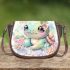 Kawaii cute baby turtle with roses and pearls saddle bag