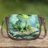 Kawaii cute smiling frog with big eyes sitting on rocks in the jungle saddle bag
