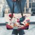 Majestic bird and whimsical balloons in dreamy landscape leather tote bag