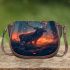 Majestic deer with antlers in a forest at sunset saddle bag