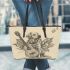 Maple leaf of Canada and music note and guitar and dog Leather Tote Bag