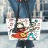 Mona Lisa dances with the skeleton with guitar trumpet Leather Tote Bag