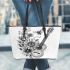 music note and guitar and bee and flowers Leather Tote Bag