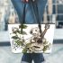 music note and guitar and rose with green leaf and dog 2 Leather Tote Bag