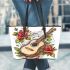music note and guitar and roses with green leaf and pigs sing 2 Leather Tote Bag