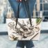 music note and guitar and tulip with green leaf and koi fish 2 Leather Tote Bag