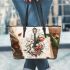 music note and guitar and tulip with green leaf and koi fish 4 Leather Tote Bag