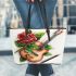 music note and musican play guitar with rose and green leaf Leather Tote Bag