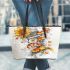 Music note and Piano and Sunflower and color Koi Fish 3 Leather Tote Bag