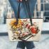 Music note and Piano and Sunflower and color Koi Fish Leather Tote Bag